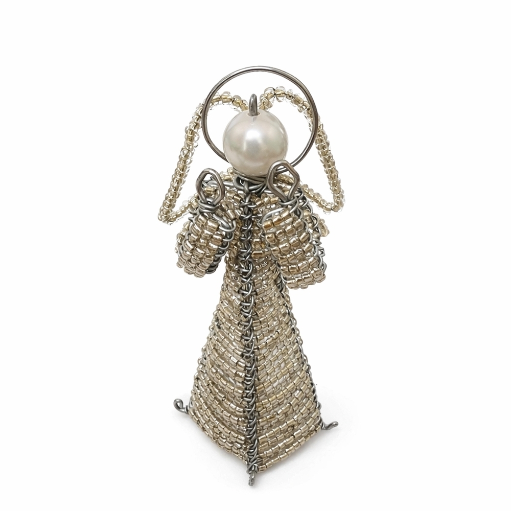 Beaded Angel Figurine with Silver Accents